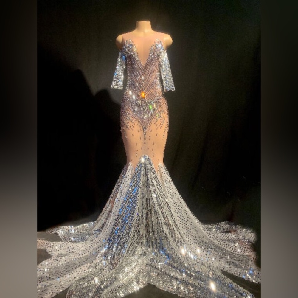 Magnificent Sylvia Luxury Crystal Sequin Dress in Silver - Picture 3 of 12